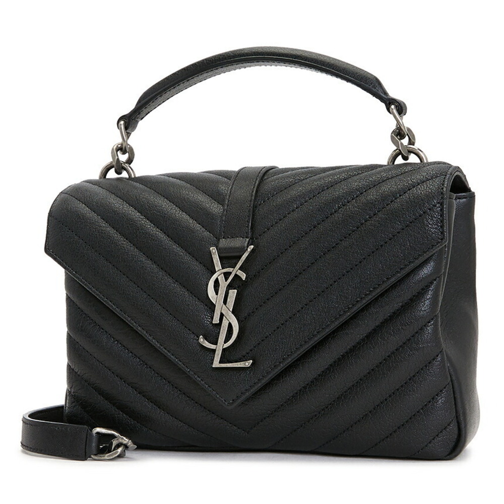 Saint Laurent College Bag shoulder bag chevron quilted leather Black - Picture 2 of 10
